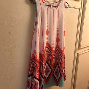 Geometric Patterned Mini Dress - Orange and White